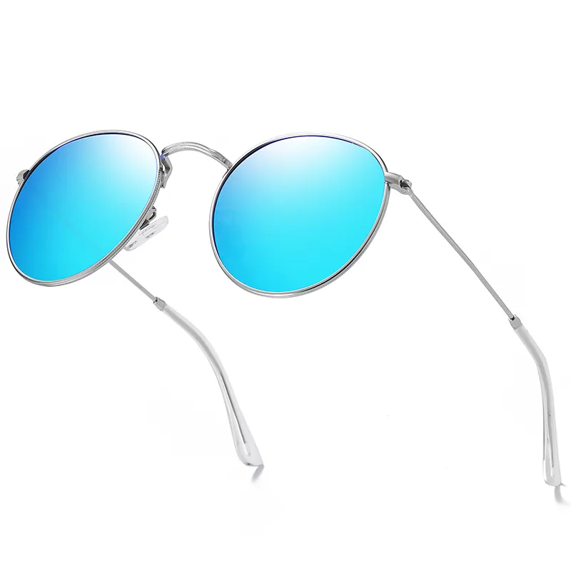 BARCUR Round Sunglasses Men/Women Colorful Reflective Coating Polarized Sun Glasses with Box free 220513