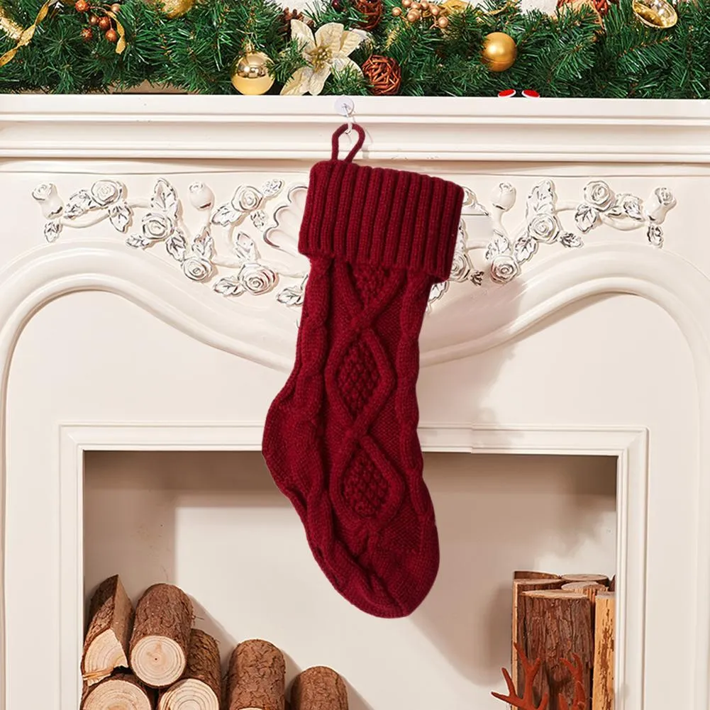 Knitted Christmas Stockings Decoration Christmas Gift Bag Fireplace Decoration Santa Elk Socks Xmas Lovely Gift Bag