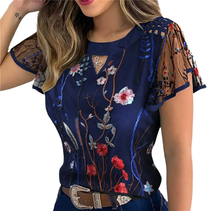 4 Styles Sexy Women Ladies Ruffle Sleeve Tops Pullover Dot Polk Embroidery Floral Print Blouse OL Casual Chiffon Jumper Tee 220727