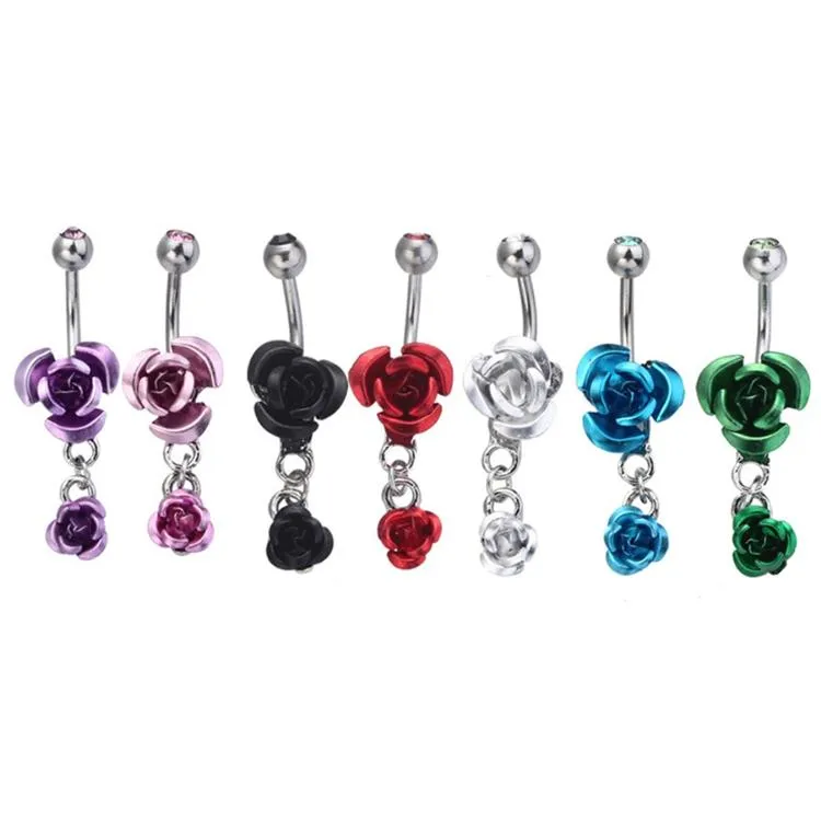 Anillos de acero inoxidable para el ombligo Crystal Rose flower Body Piercing bar Jewlery para mujeres Bikini Fashion Anillos para el ombligo