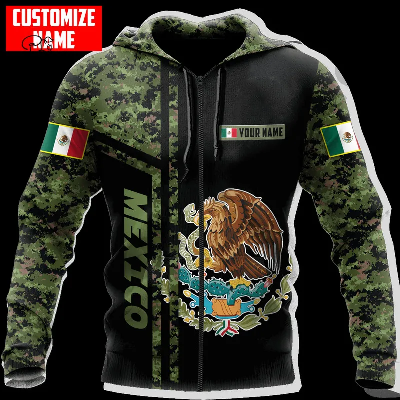 PLstar Cosmos 3DPrinted est Mexico Camo Nom personnalisé Unique Hrajuku Funny Streetwear Unisexe Casual Hoodies Zip Sweatshirt 5 220713