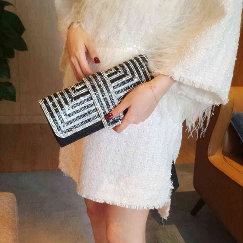 Abendtaschen Pu-Leder Abendhandtaschen für Frauen Designer Luxus Mode Mädchen Weibliche Shopper Exquisite Strass Geometrische Muster Taschen 220318
