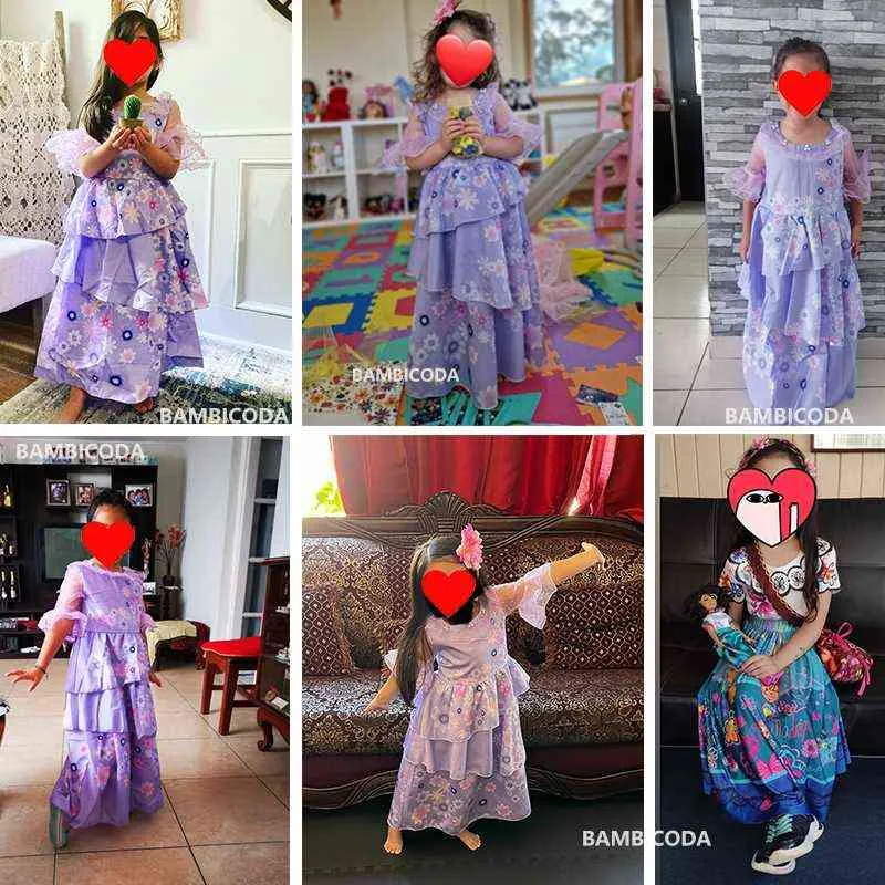 Encanto cosplay kostuum meisje jurk voor carnaval Halloween prinses feestkleding charme bloem schurken lange jurk meisje jurk h220801