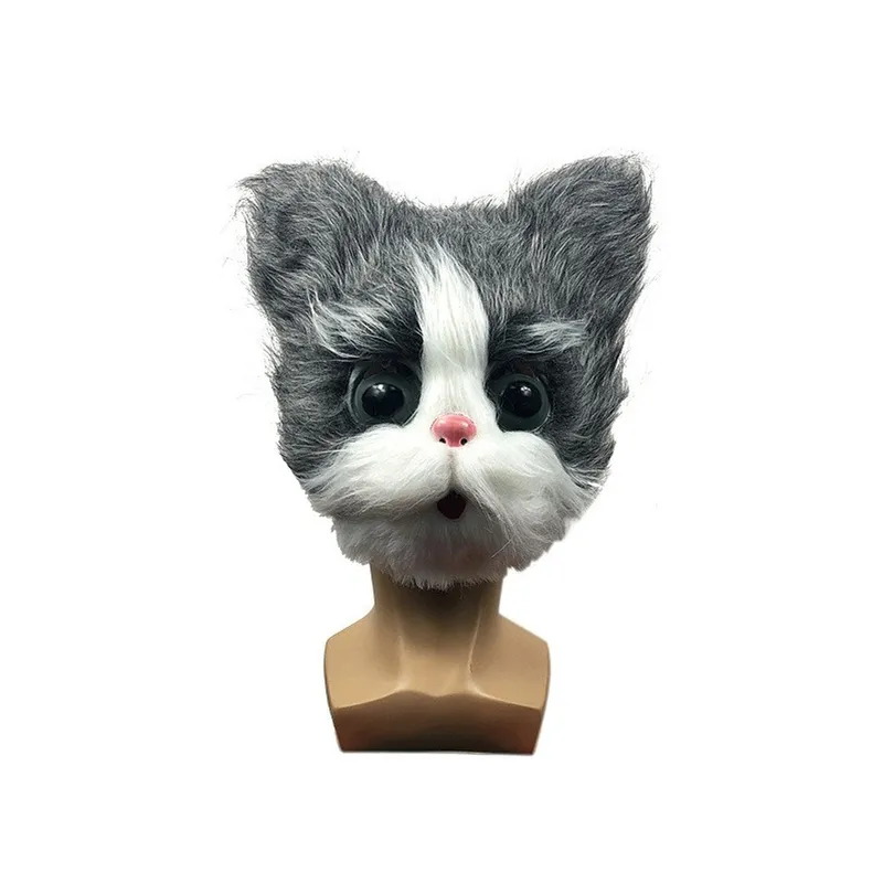 かわいい猫マスクハロウィーンノベルティコスチュームパーティーフルヘッドマスク3Dリアルな動物猫ヘッドマスクコスプレ小道具2207253448799
