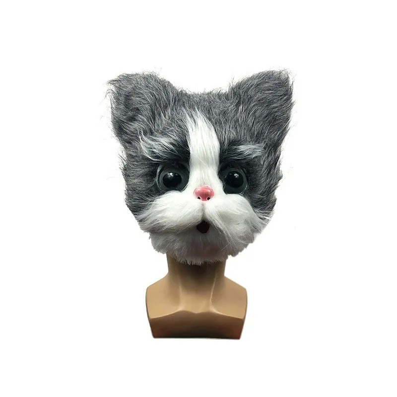 Masque de chat mignon Halloween nouveauté Costume fête masque de tête complet 3D réaliste Animal masque de tête de chat accessoires de Cosplay 2207253916135314m