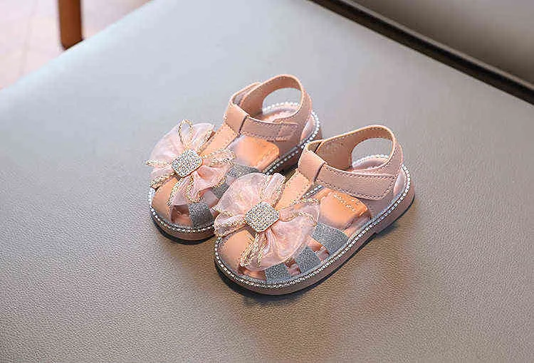 1-6 år Fashion Rhinestone Bow Baby Girls Sandaler Summer 2022 Little Princess Non-Slip Soft Children's Beach Sandals Kids Shoe G220523