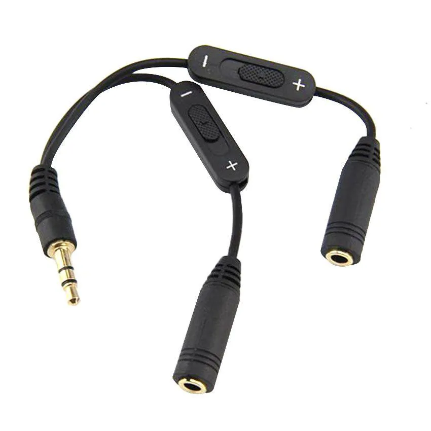3,5mm 1 erkek ila 2 dişi jak stereo ses kablosu y ayırıcı adaptörü hacim kontrol kulaklık telefon aux kablosu