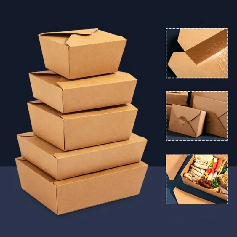 Disposable Kraft Paper Takeaway Packaging Box Fried Chicken Pasta Snack Food Containers BBQ Picnic Kitchen Accessories