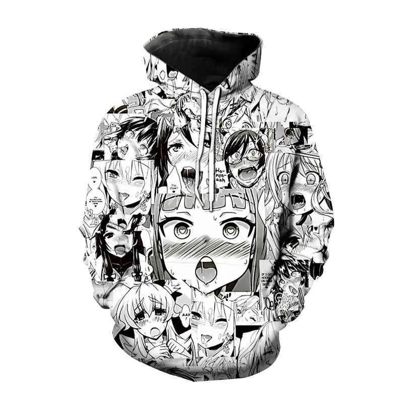 New Coodi Ahegao 3D Печать Толстовка с капюшоном Мужчины Женщины Повседневная Мода Пуловер Hoodie Hentai Harajuku Аниме Девушка Топы Пальто Мужчины