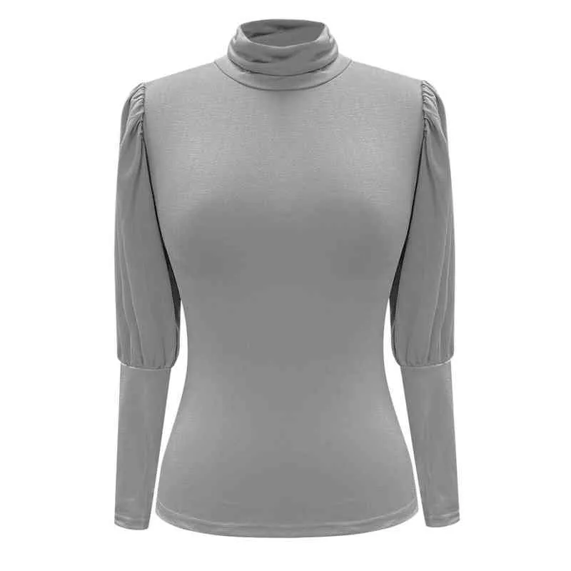 Nieuwe herfst Winter Turtleneck Slim Basic Blouses Women Solid Color Lattern Sleeve Shirts Casual Long Sleeve Tops Blusas Mujer L220705