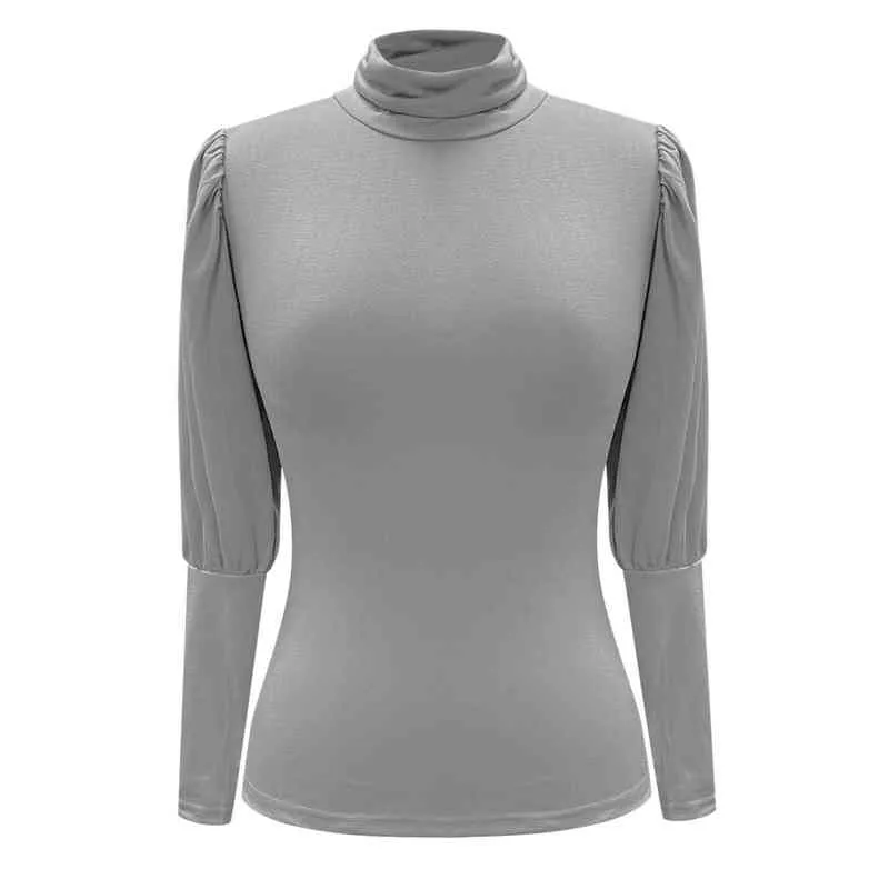 Nouveau Automne Hiver Col Roulé Slim Basic Blouses Femmes Couleur Unie Latter Manches Chemises Casual Manches Longues Tops blusas mujer L220705