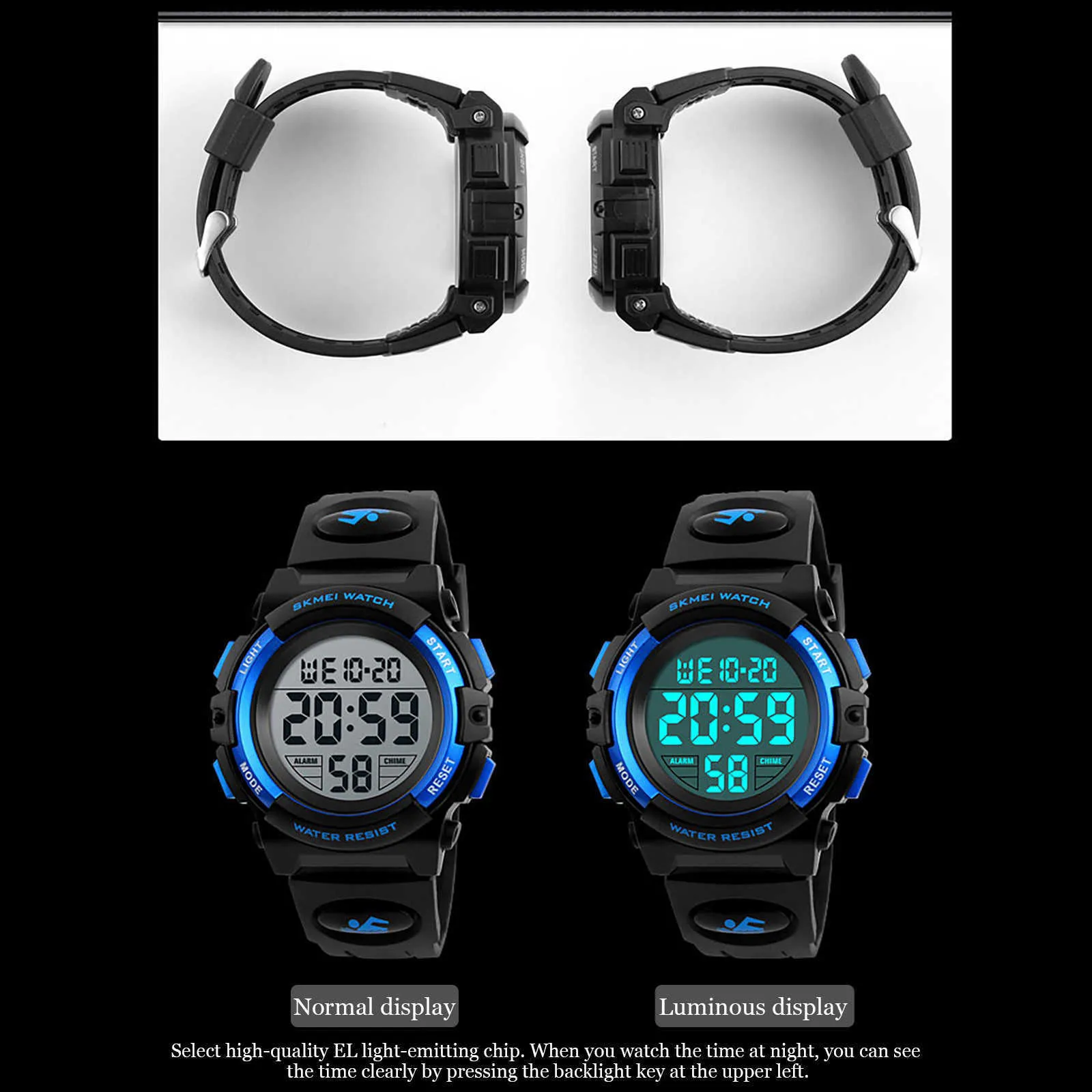 Elektronische Digitaluhr für Herren, Sport-Militäruhren, 50 m wasserdicht, für den Außenbereich, für Herren, Armbanduhr mit LED-Anzeige