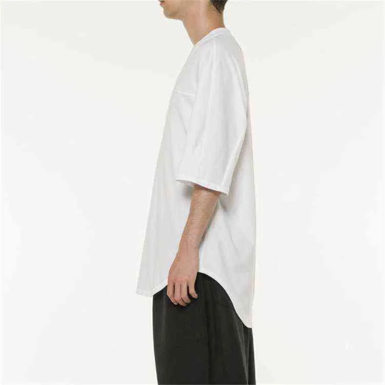 Herren 5-Ärmel-T-Shirt Neues Sommer-Shirt mit lockerem Boden Lässiges Hip-Hop-V-Ausschnitt Dünnes Baumwoll-Hanf-Jugend-T-Shirt L220704
