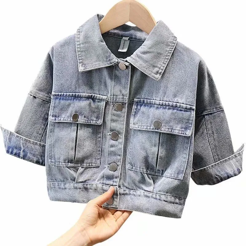 Denim voor meisjes baby bloem borduurwerk jassen lente herfst mode kind kinderen uit het derweergeslagen jeans jassen Jean 220815