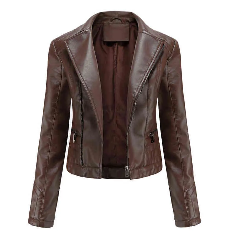 Veste en cuir Vintage femme 2022 courte Moto Biker veste à glissière printemps automne veste de Moto noir marron manteau violet café L220728