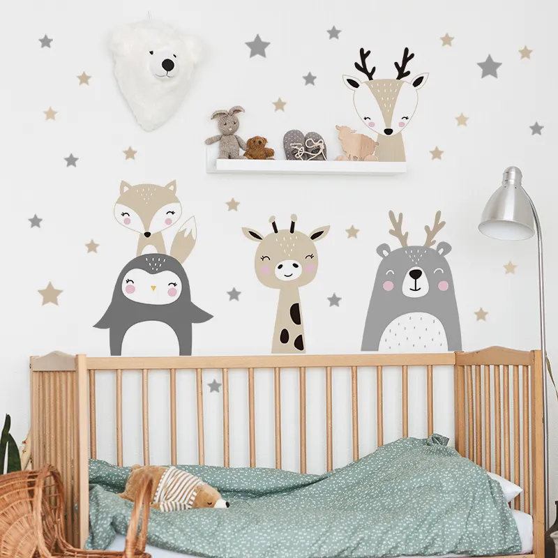 Мультфильм милый львиный кролик лесные животные звезды наклейки на стены медвежьи наклейки на стены оленя для детской комнаты детская комната спальня фрески 220727