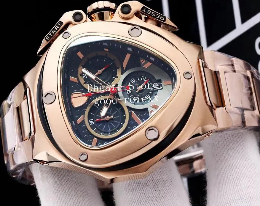 5 Style Men's Chronograph VK Quartz Watch Men 66th Anniversary Watches Men Sport Racing Car Rose Gold Leather Tachymetre Cale207k