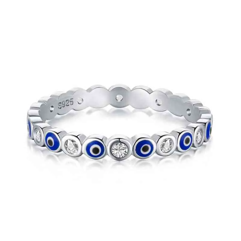 Äkta 925 Sterling Silver Evil Eye Ring Charm Blue Wedding Eternity Rings for Women Lucky Turkey Jewelry Gift for Girl 2022 W2201136107