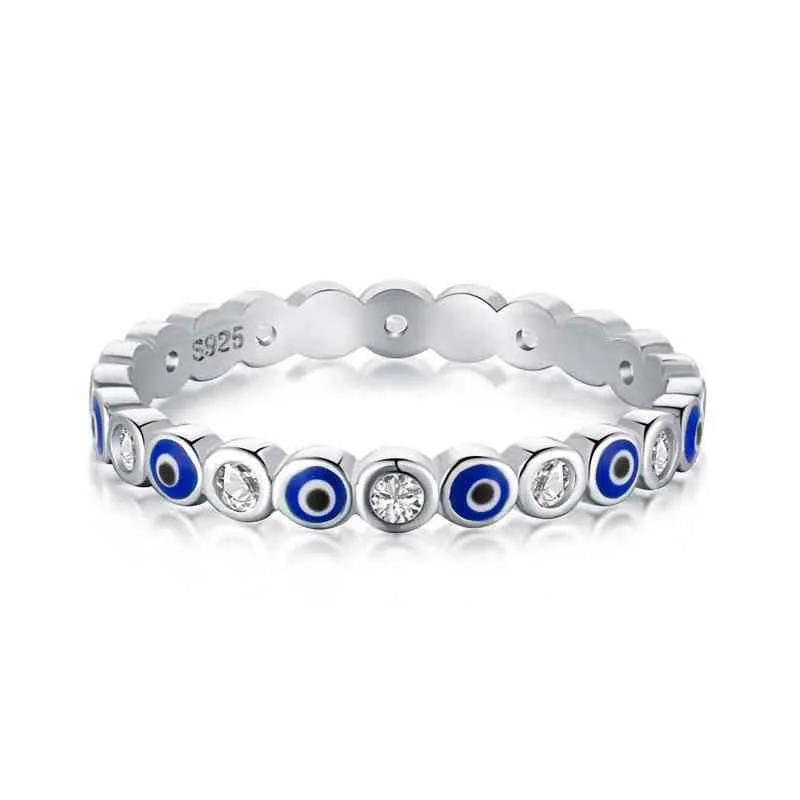 Oryginalny 925 Sterling Silver Evil Eye Pierścień urok Blue Wedding Eternity Pierścienie dla kobiet Lucky Turkey Biżuter