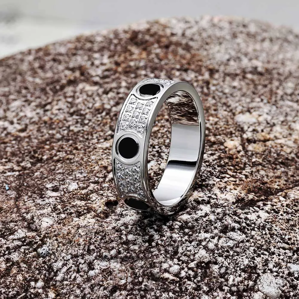 Высокое издание Черные керамические кольца любви Обручальное кольцо Женщины Мужчины Маркировка винтов 3 ряда с алмазным покрытием Титановая сталь 316L Дизайнер Jewel2447