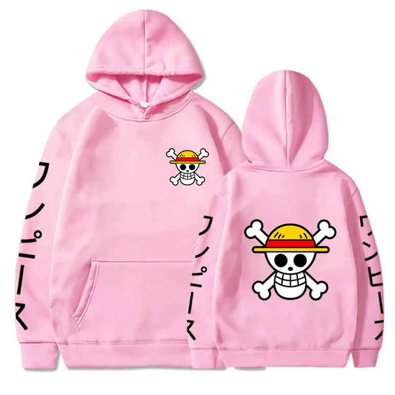 Men's Anime One Piece Luffy Fleece Hoodie Women Winter Manga Sweatshirts Boy Girl Clothes