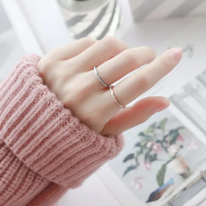 KNOCK High quality Fashion Simple Scrub Stainless Steel Women s Rings 2 mm Width Rose Gold Color Finger Gift For Girl Jewelry 220719