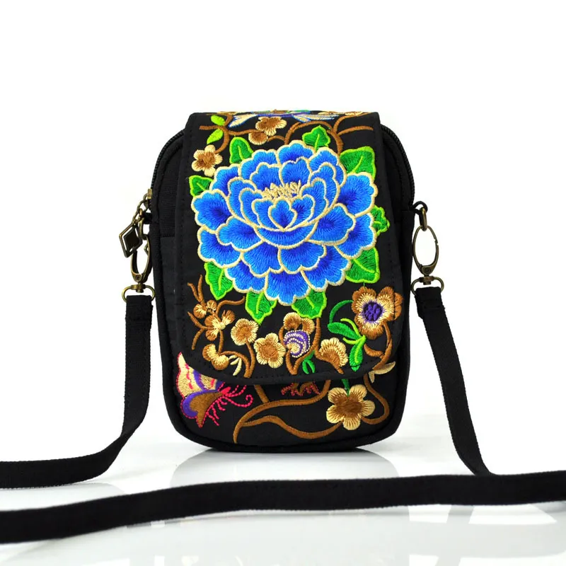 Bolso de hombro para mujer, bolso de viaje, bandolera con bordado Floral Vintage, bolso con cremallera, bolso bordado para teléfono móvil 220812