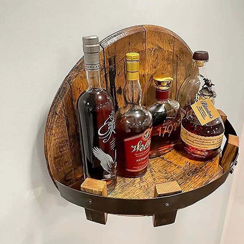 Wyświetlacz butelki alkoholowej Burbon Whisky Shelf Monted Vintage okrągły stojak na wino rodzinny stojak na bar kuchenny dekoracja 2208104561030