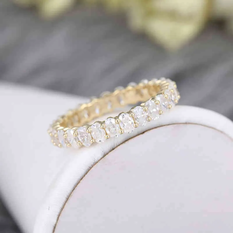CxsJeremy Solid 14K Rose Gold Oval Cut Moissanite Engagement Ring Vintage Full Eternity Stacking Bridal Promise Anniversary Gift