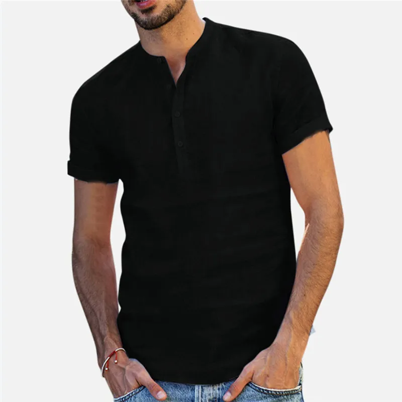 Camicie di lino da uomo manica corta traspirante Camicie casual larghe da uomo Camicie slim fit in cotone solido Pullover da uomo Top camicetta 220527