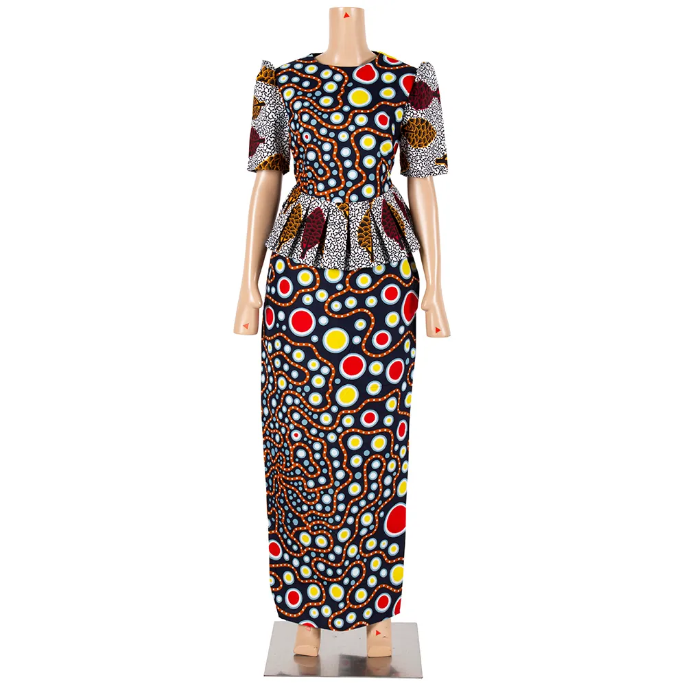 BintarealWAX夏のアフリカの女性2個のピース​​のドレス新しいファッショントップとスカート2ピースセットのセクシーな女性のアフリカの贈り物のためのセットのセット