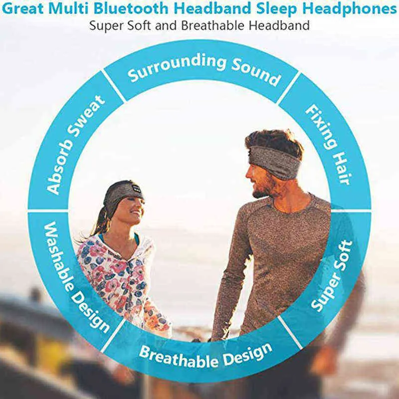 Bluetooth Sleeping Headphones Sports pannband tunt mjuk elastisk bekväm trådlös musik headset sömnmask för ögon 220509