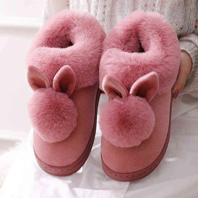 2022 NOWOŚĆ FASY AUTUMN Zima Zima Bawełniane kapcie króliczne ucho Home Home Kapta zimowe ciepłe buty Women Cute Plus Plus G220730