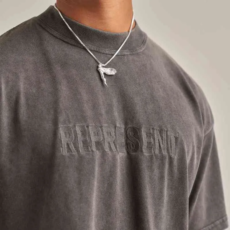 Brodé Reprent T-shirt Hommes Femmes 1: 1 Haute Qualité Vintage Gris Reprent T-shirt Oversize Tops Wash Tee Court