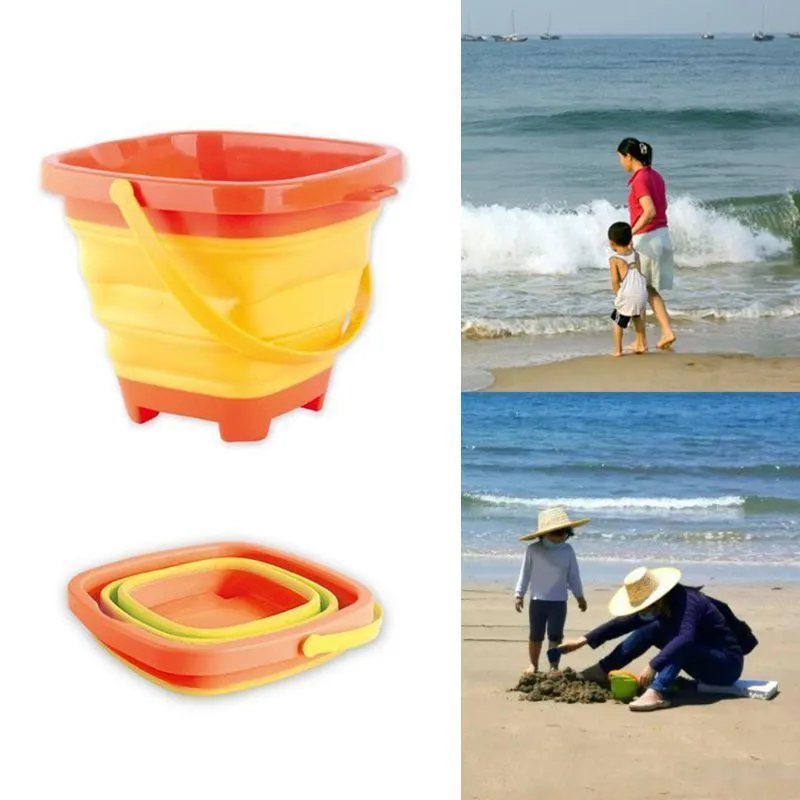 Portable Beach Bucket Sand Toy Foldble Collapsible Multi Purpose Plast Pail 220715