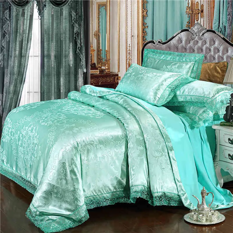 Parure de lit de luxe en dentelle, ensemble de literie en Satin Jacquard de haute qualité, 2 ou 3 pièces, housse de couette, 1 couette + 1/2 taies d'oreiller, lit double, Queen, King