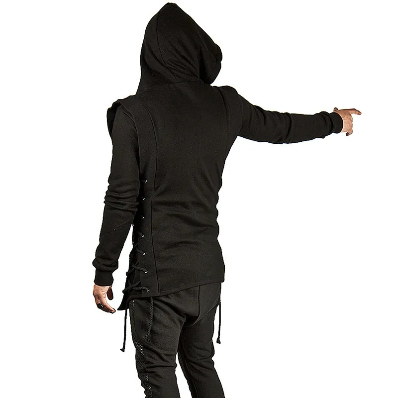 Hoodies Men Fashion Hooded Loose Coat Zipper with Side Lashing Crossed Plus Size Sweatshirt 220406