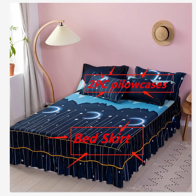 drap de lit imprimé jupe de lit couvre-lit de mariage simple reine roi taille jupe de lit draps de lit sans taie d'oreiller 220623