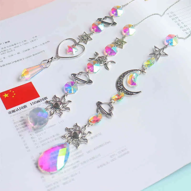 Crystal Wind Chime Moon Sun Catcher Diamond Prisms Pendant Dream Rainbow Chaser Hanging Drop Home Garden Decor Windchime