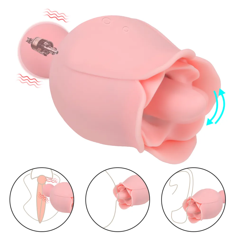 バラの形状舌舐めバイブレーターオーラルセクシーな乳首クリトリスマッサージャーヘッドg-女性用のスポット刺激おもちゃ