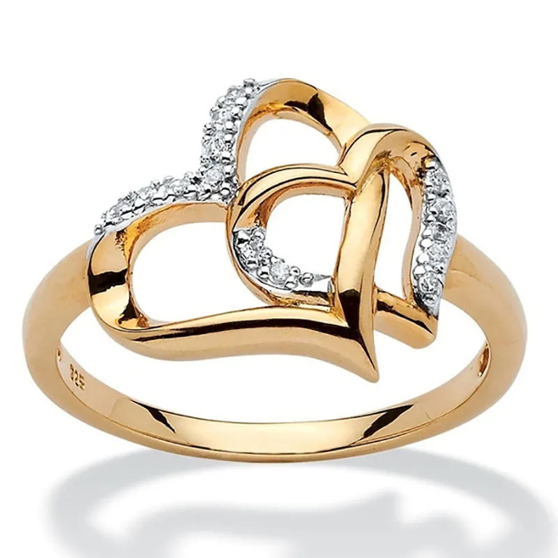 Anillo de dedo de doble corazón delicado de moda para mujer CZ Zirconia cristal oro rosa ahueca hacia fuera regalos de fiesta de boda 220719