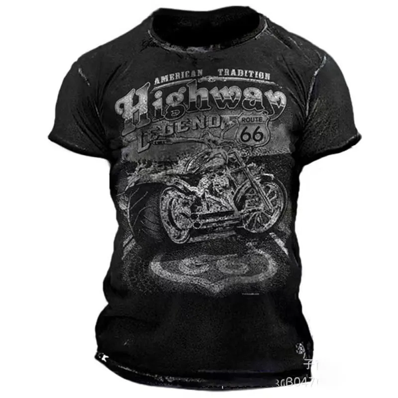 남성용 티셔츠 3D 빈티지 인쇄 66 편지 오토바이 Tshirt 여름 남성 대형 의류 힙합 Oneck 블라우스 220608