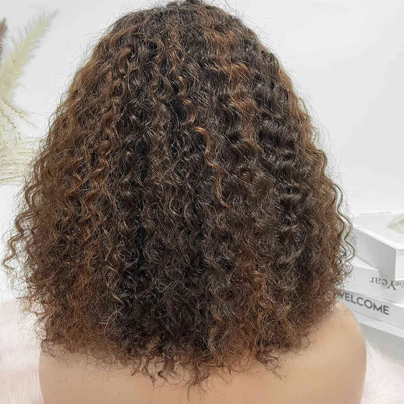 Deep Wave Short Bob Curly Wig Natural Human Hair s voor zwarte vrouwen kinky hoogtepunt ombre kleur goedkoop met pony 220713