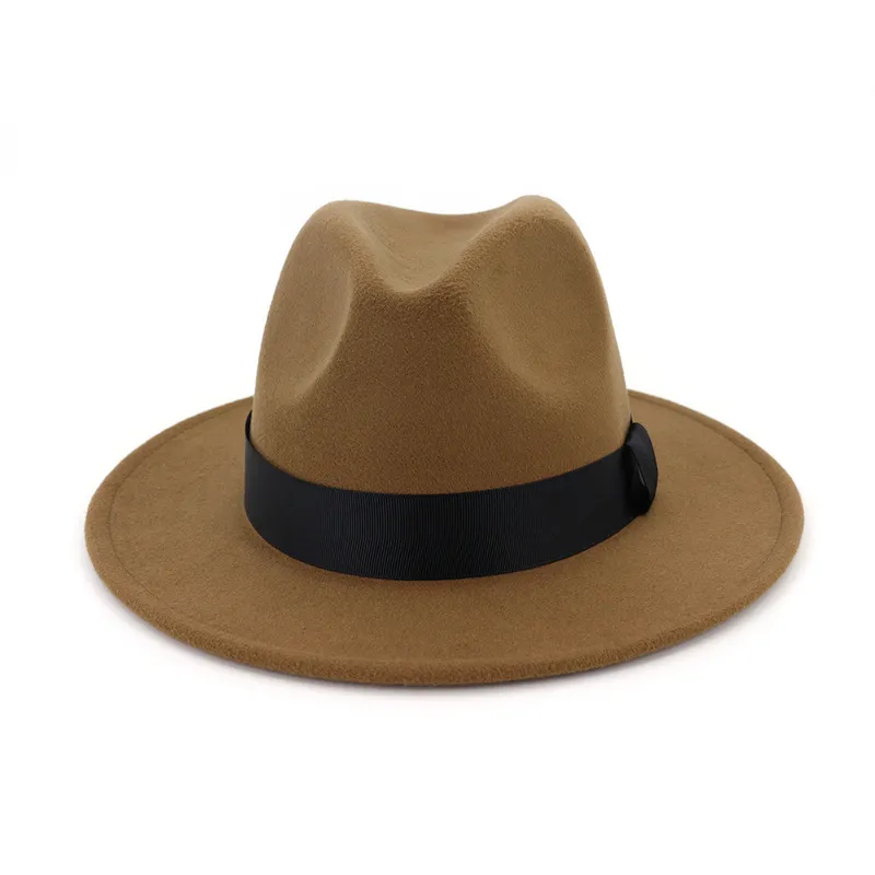 Vintage fedora män ull bred grim topp hatt witner höst för kvinna chapeau svart kyrka hatt bowler damer kvinnas jazzhattar 220506