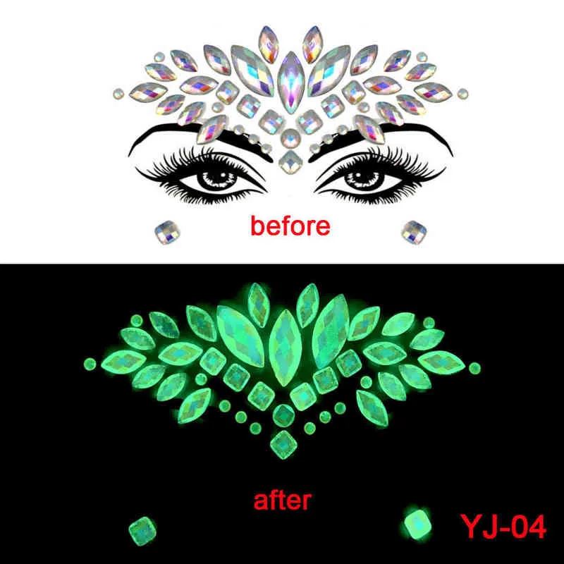 NXY 임시 문신 새로운 EDM 얼굴 스티커 다이아몬드 할로윈 유령 빛나는 크리스탈 눈썹 sticke 0330