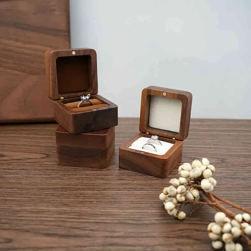 Träsmycken Box Wedding Ring Earring Rings Box Organizer Luxury Jewelry Presentförpackningsarmband Paket