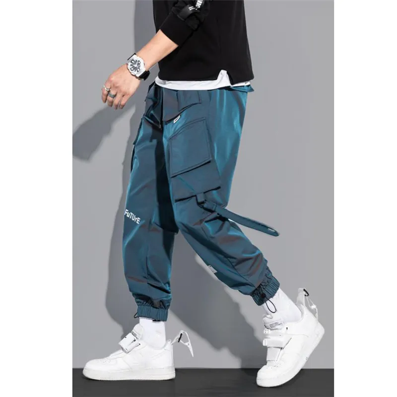 Męskie spodnie ładunkowe moda Hip Hop Multi-Papośle Spodnie Trendy Streetwear Solid Stupants Pantelones Casuales Para Hombre 220721
