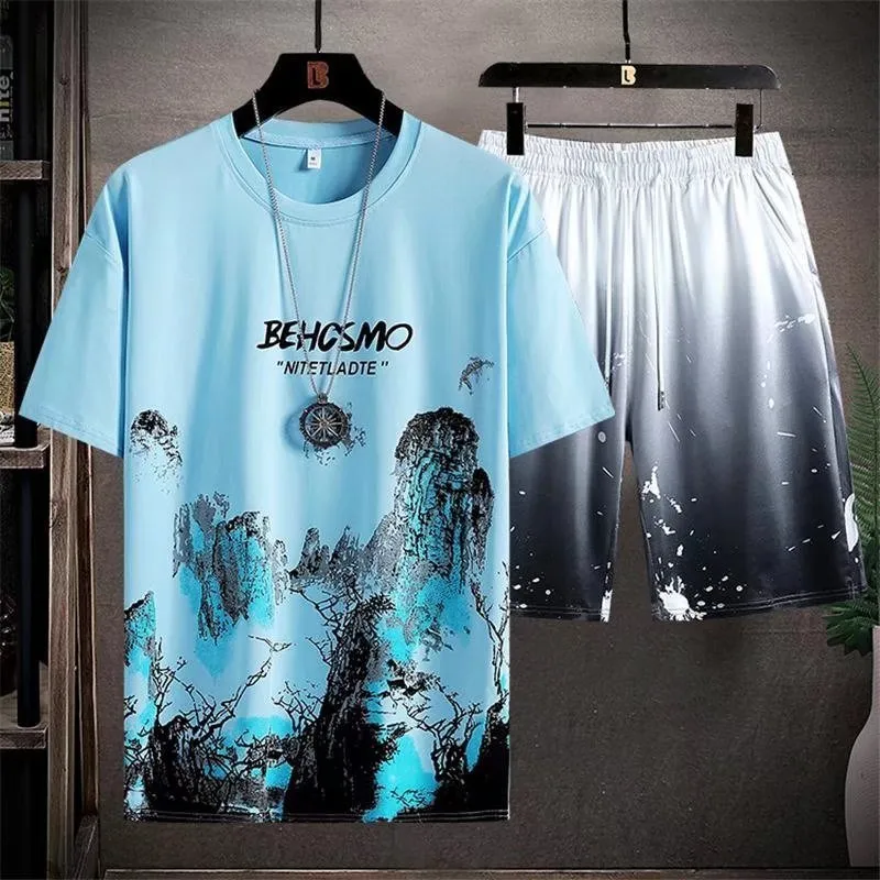 Conjunto de dos piezas para hombre Ropa deportiva de verano Moda para hombre Joggers Harajuku Camiseta y chándal informal corto Tamaño 5XL 220708
