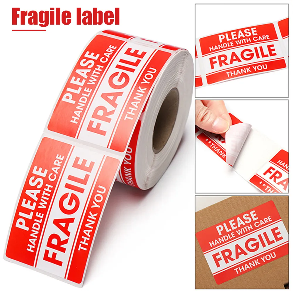 [1 rouleau, 500 étiquettes] Autocollants fragiles de 5,1 x 7,6 cm à manipuler avec précaution Étiquettes d'emballage d'avertissement – Adhésif permanent