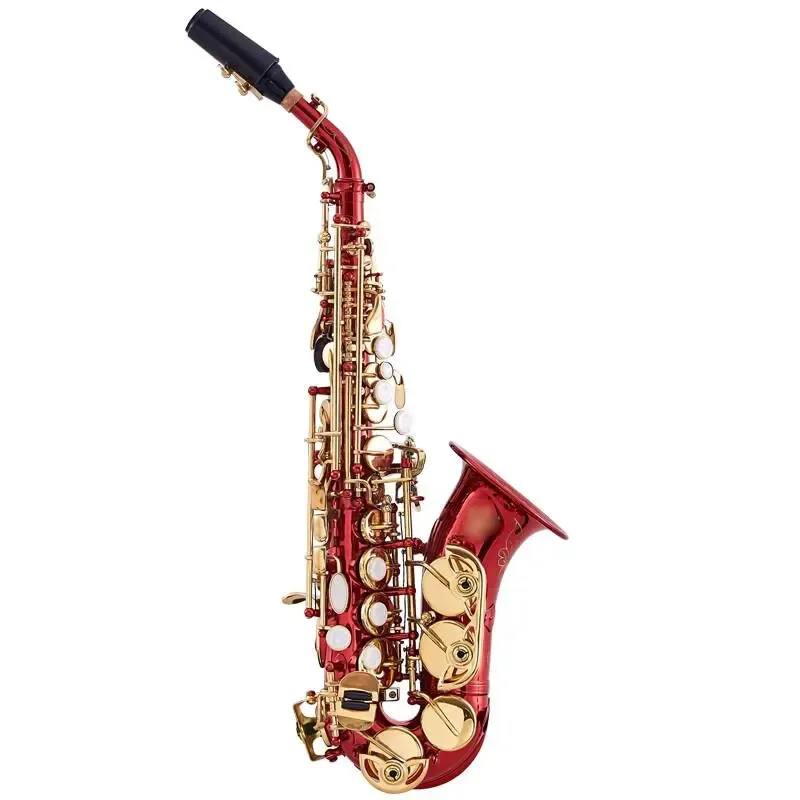 Helt ny Red BB Professional Curved Soprano Saxophone Gold Plated Surface Fade inte Professional Grade Tone Saxo Soprano